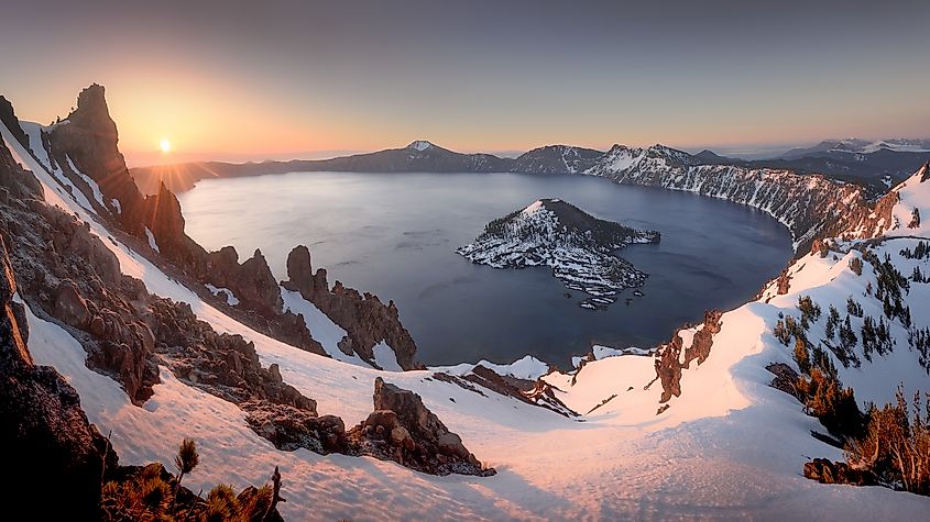 Sunrise at Crater Lake National Park, Oregon.