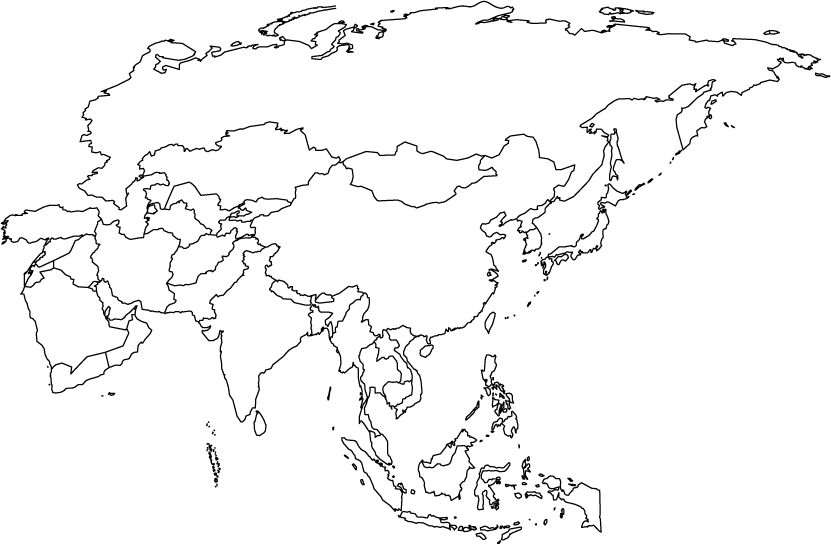Outline Map of Asia, Border Map of Asia, Asia Map for Coloring Book