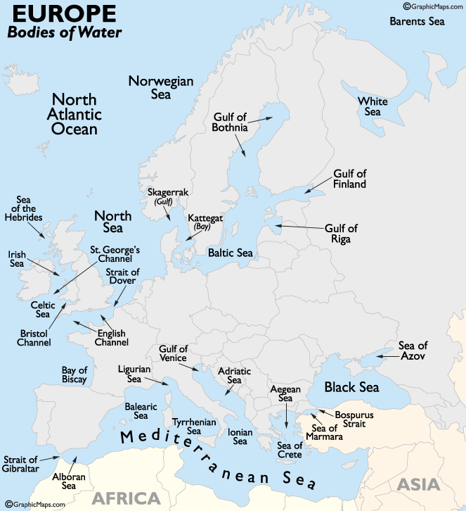 Map Of Europe Bodies Of Water