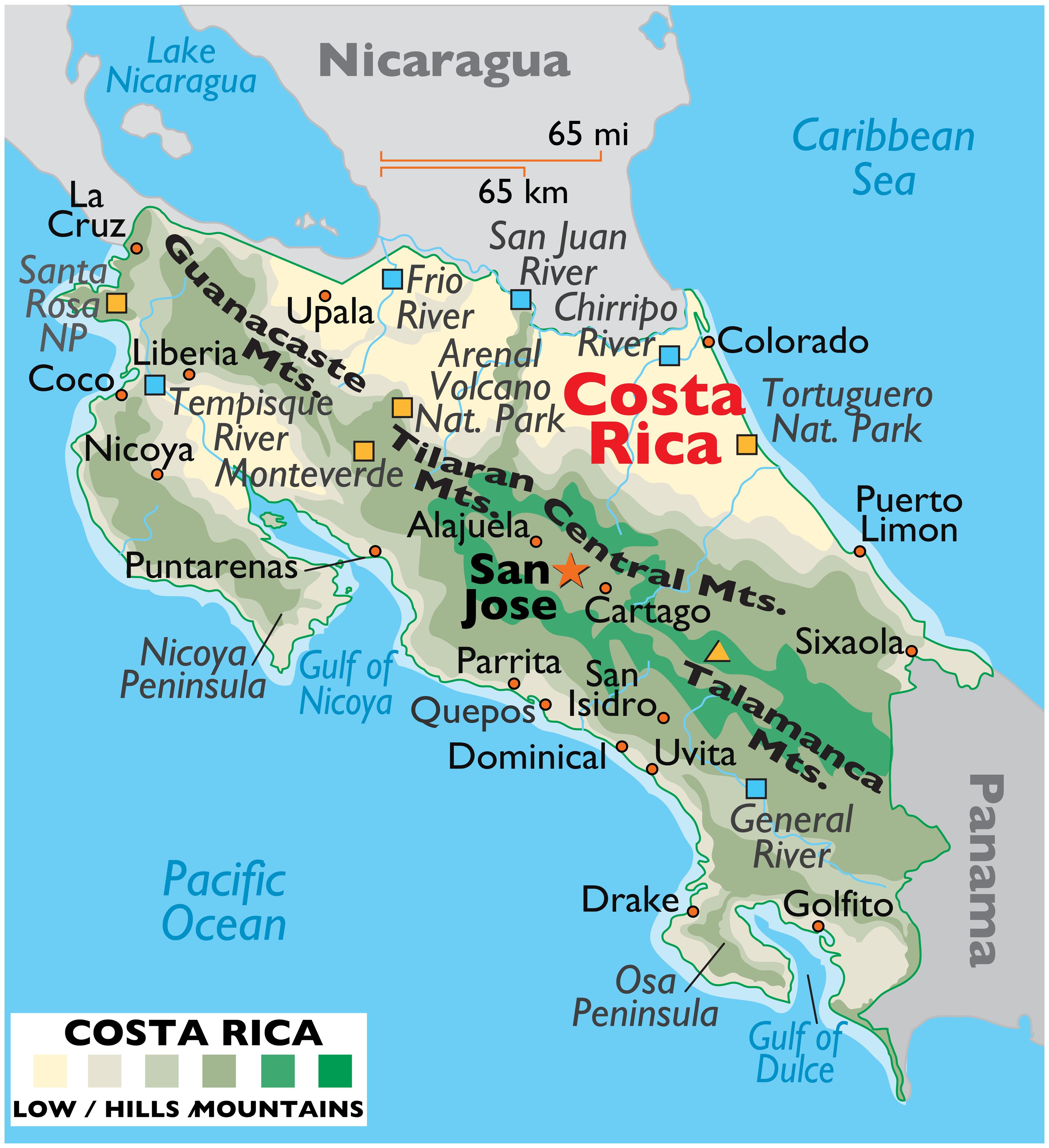 Large Costa Rica Map Map Of Costa Rica Costa Rica Map World Atlas