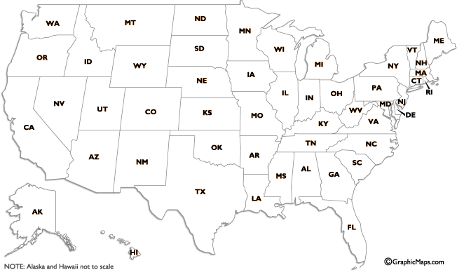 Us Map With States Names And Abbreviation