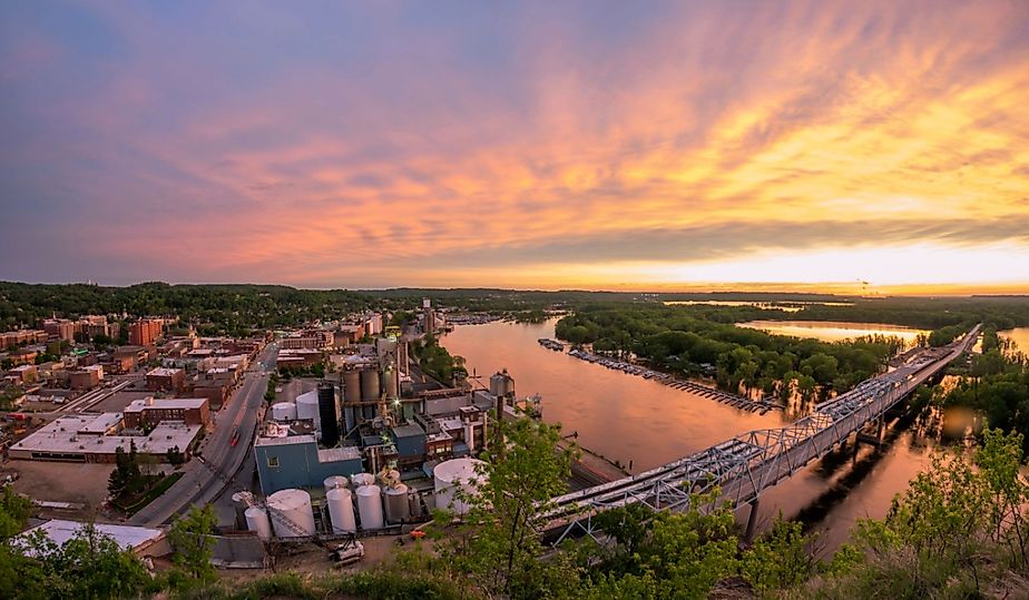 Dramatic sunset over the Mississippi River, Red Wing, Minnesota.