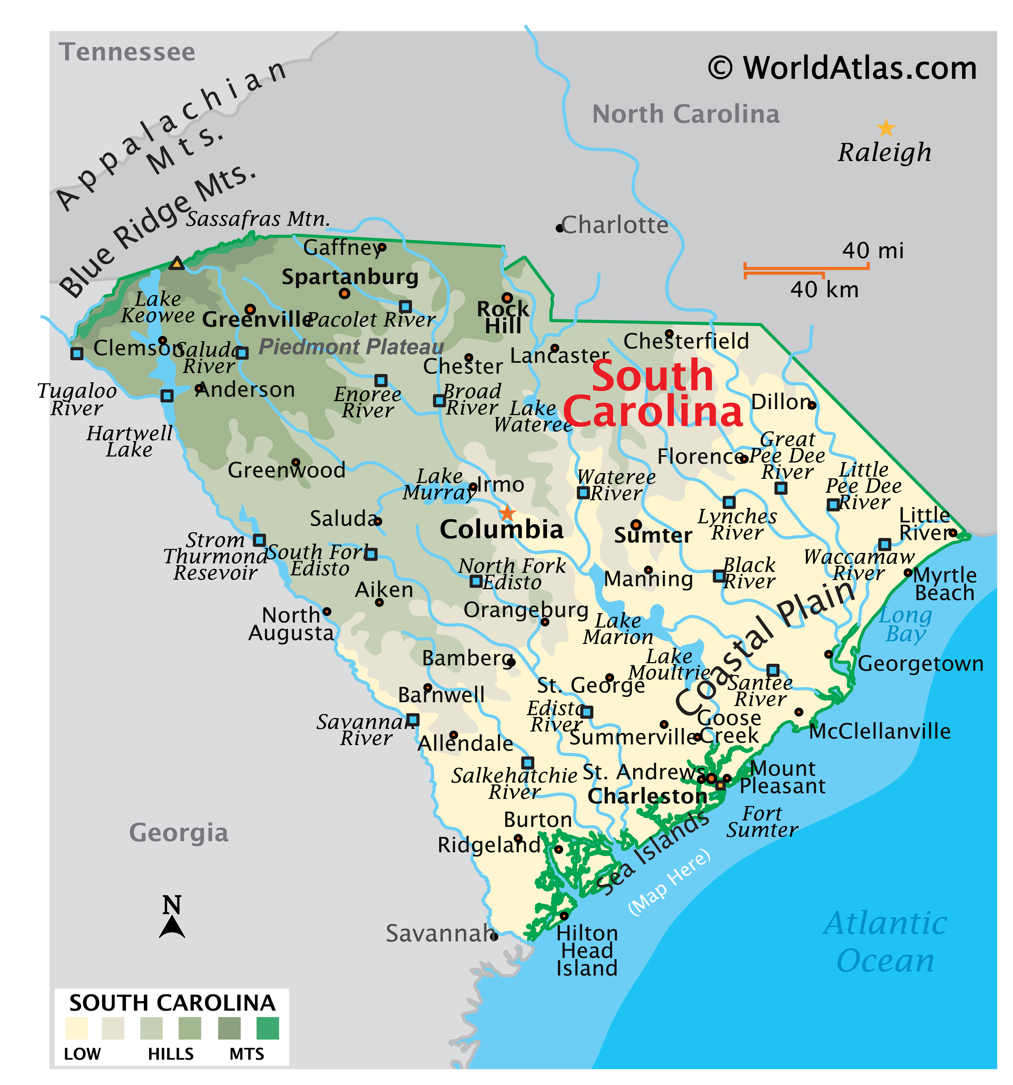 south carolina karta Map of South Carolina   South Carolina Map, Charleston Facts, Sc 
