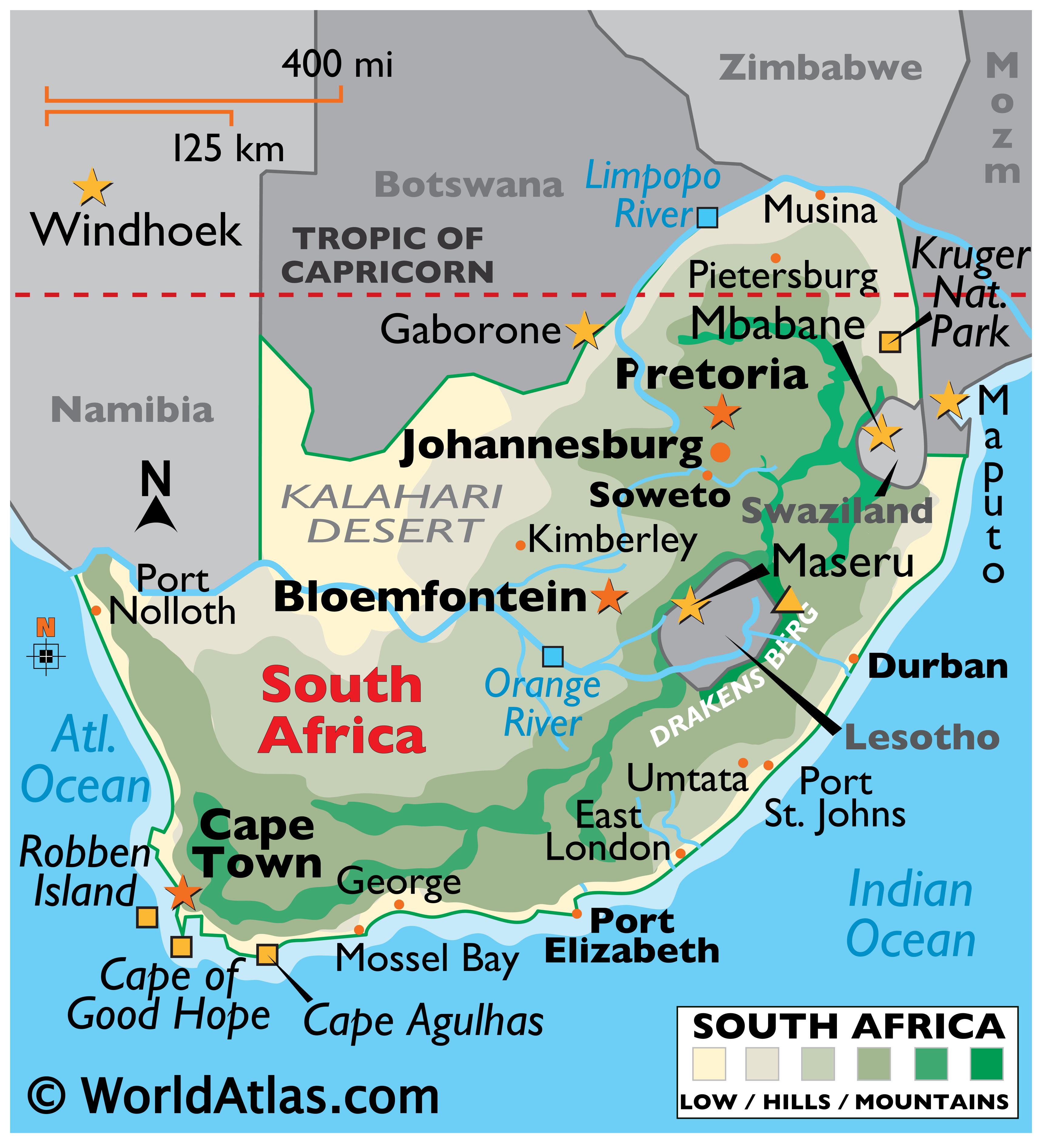 South Africa Map / Geography of South Africa / Map of South Africa