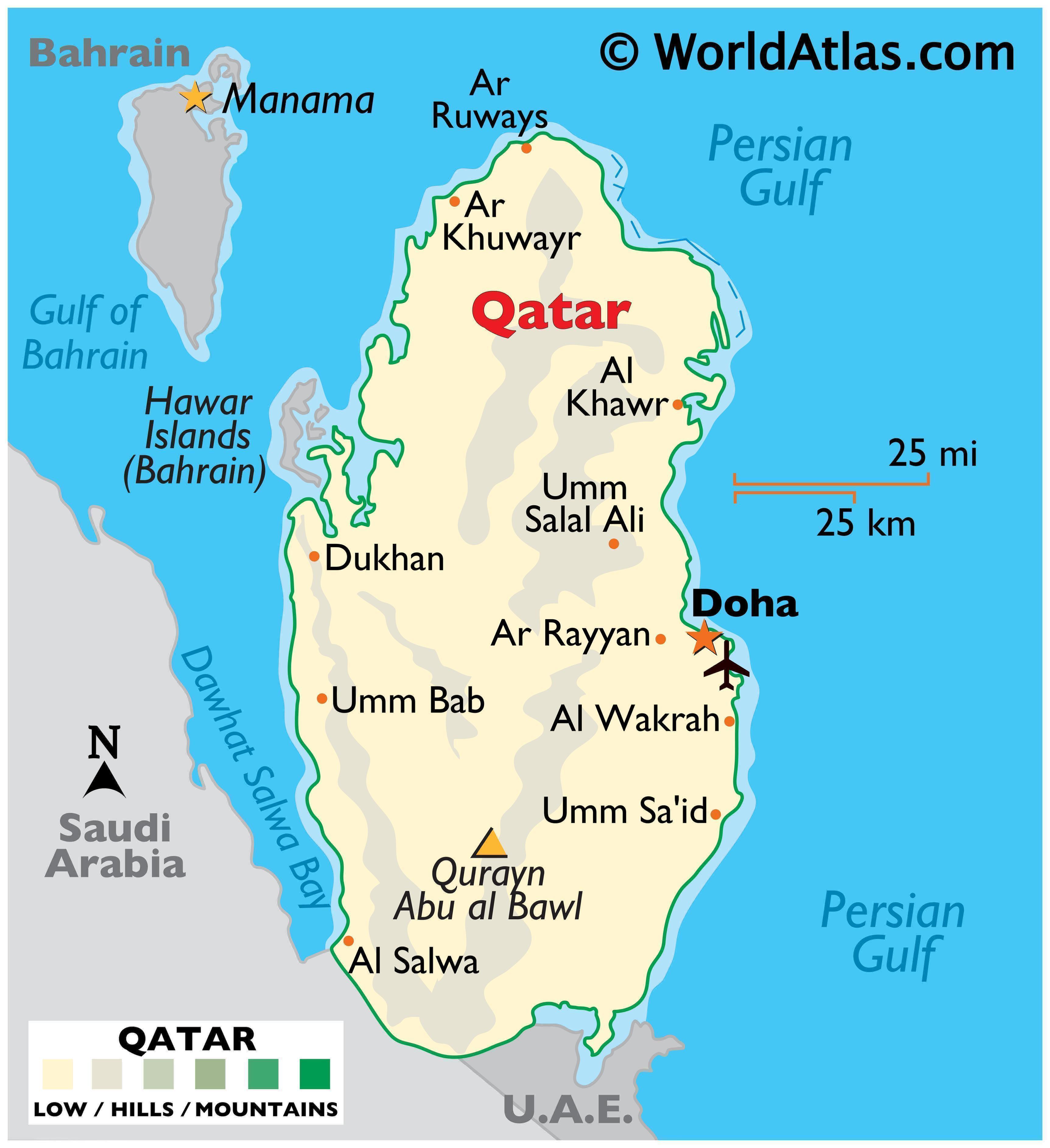 qatar karta Qatar Map / Geography of Qatar / Map of Qatar   Worldatlas.com qatar karta