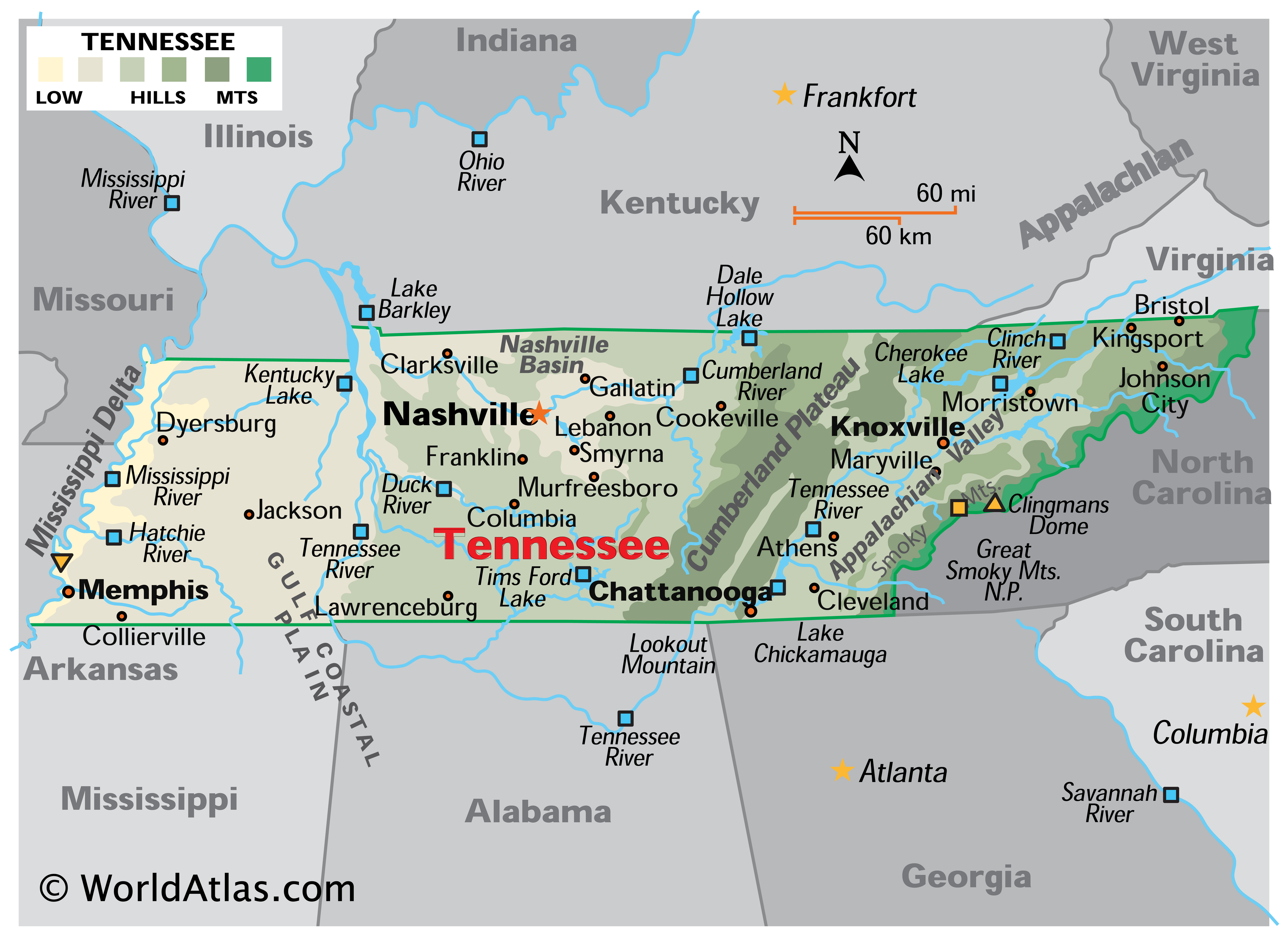 map of attractions in tennessee