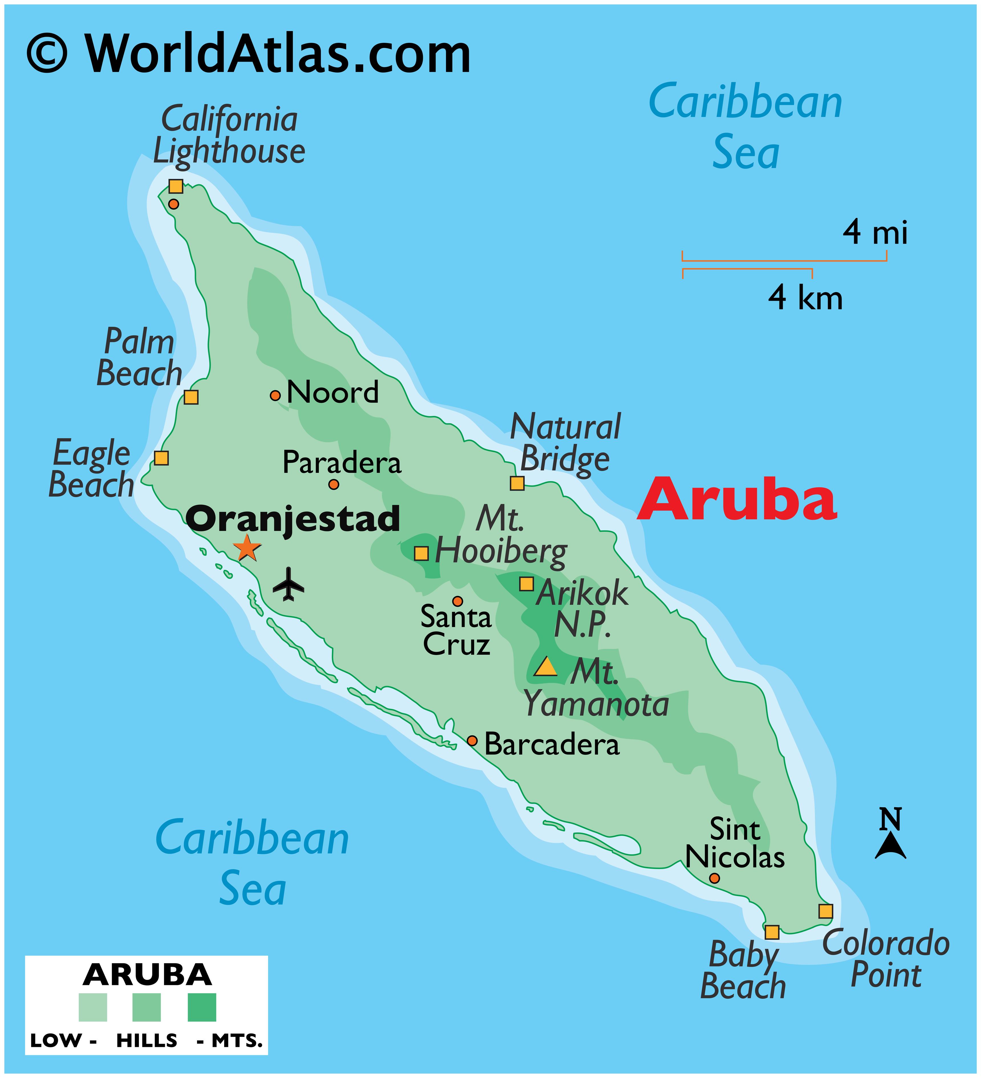 Aruba Map / Geography of Aruba / Map of Aruba - Worldatlas.com