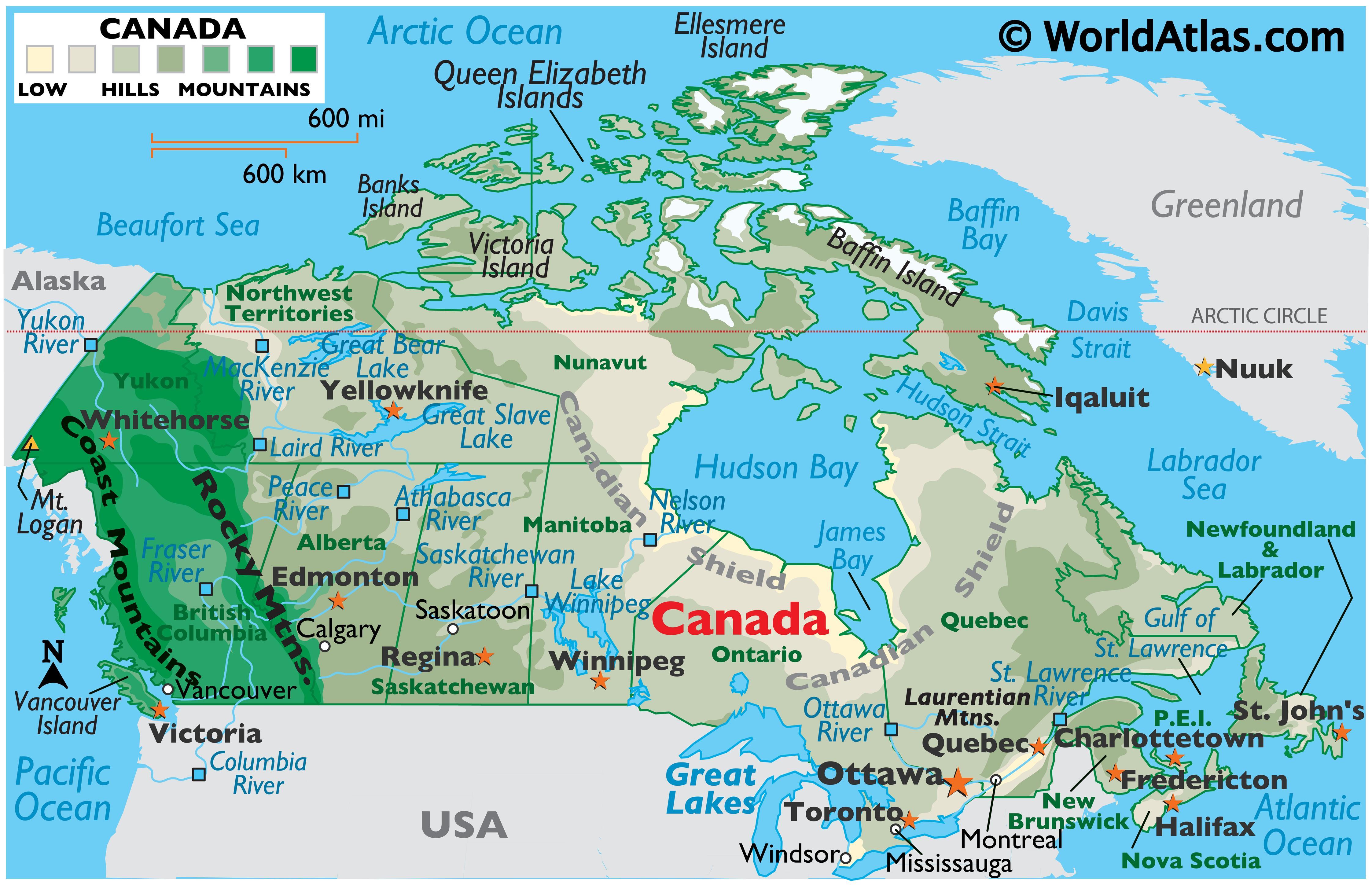 Canada Op Wereldkaart - kaart