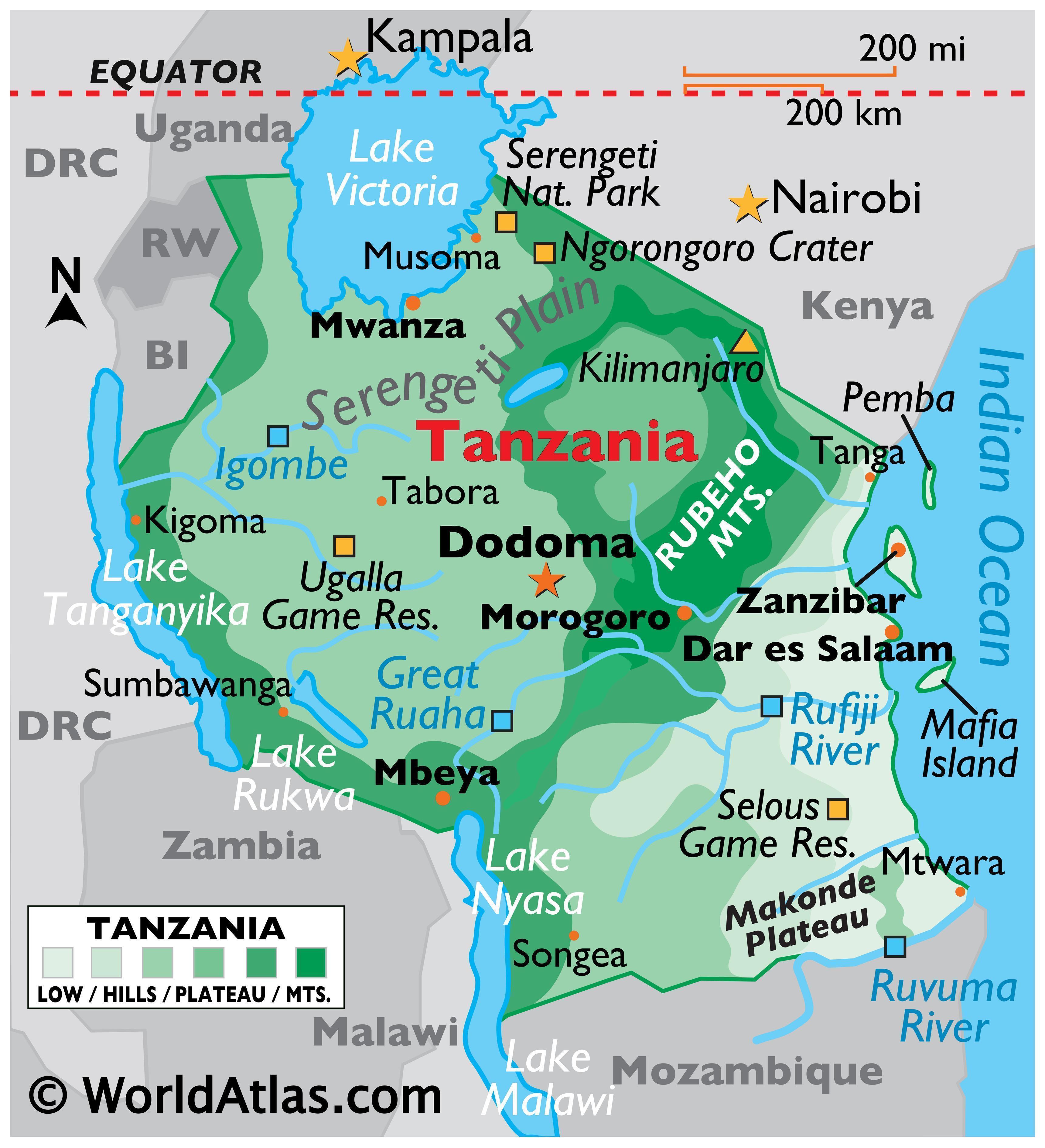 Tanzania Latitude Longitude Absolute And Relative Locations World Atlas