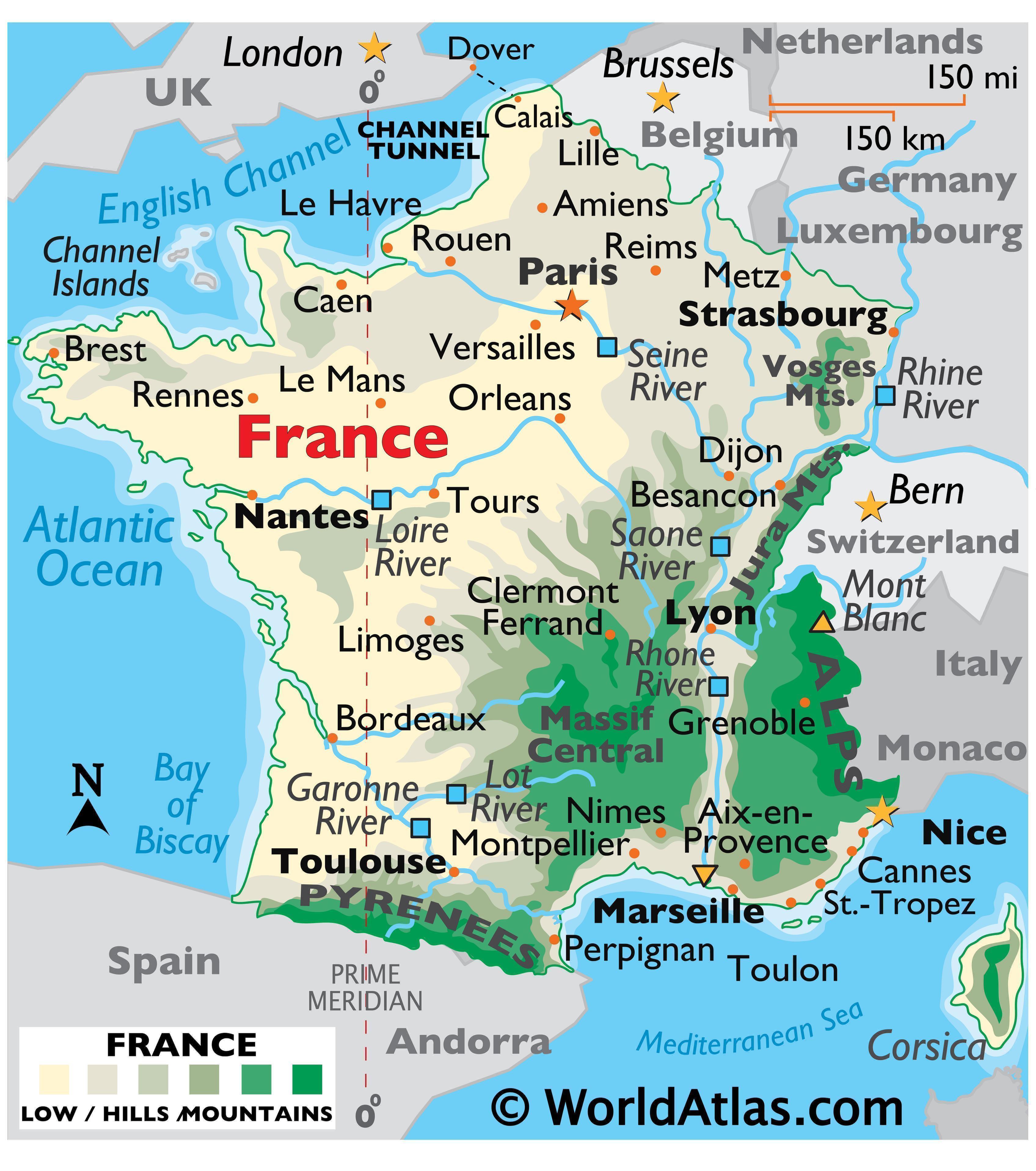 Geographical Map Of France France Map / Geography of France / Map of France   Worldatlas.com