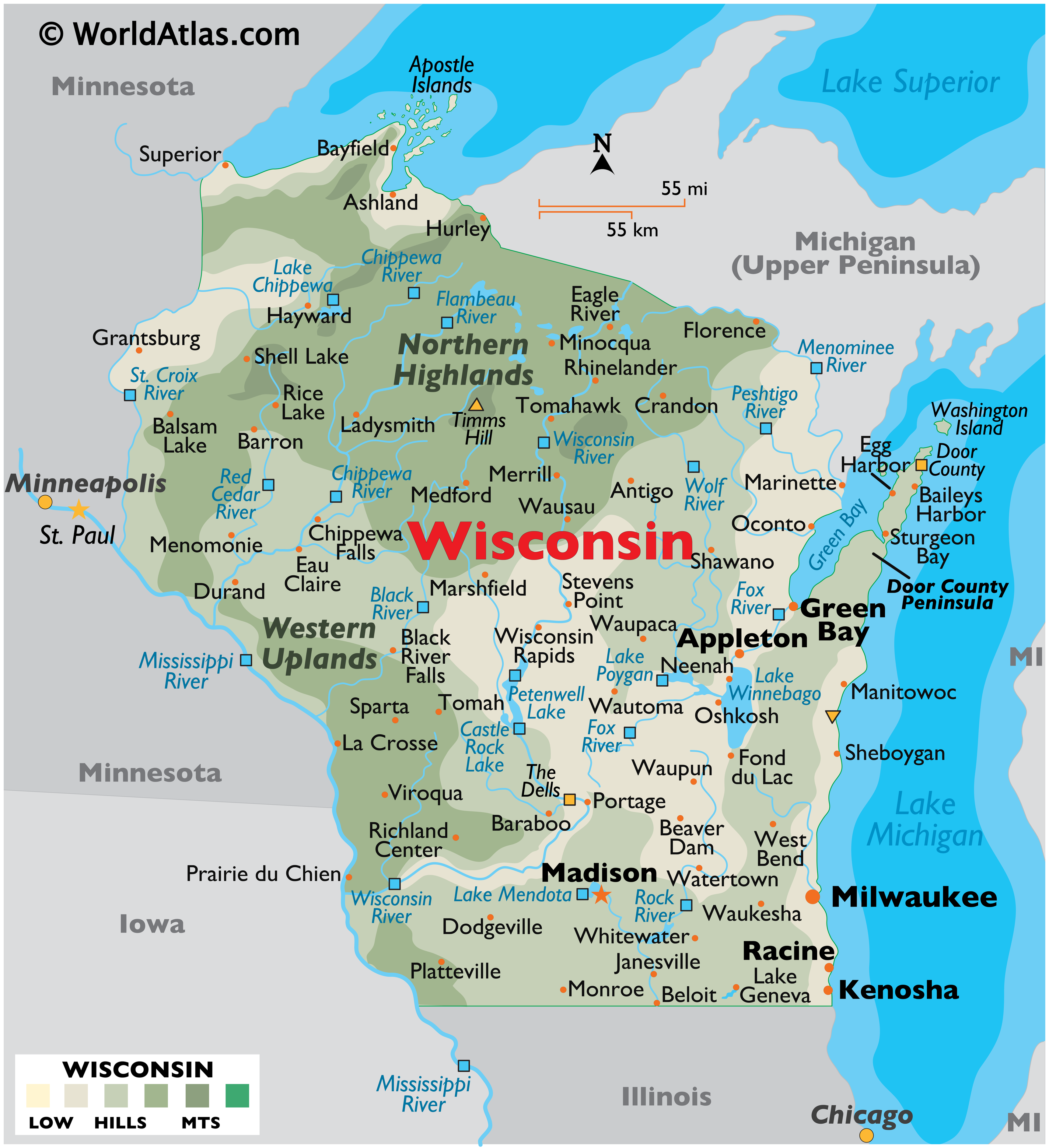 map of illinois and wisconsin Wisconsin Map Geography Of Wisconsin Map Of Wisconsin Worldatlas Com map of illinois and wisconsin