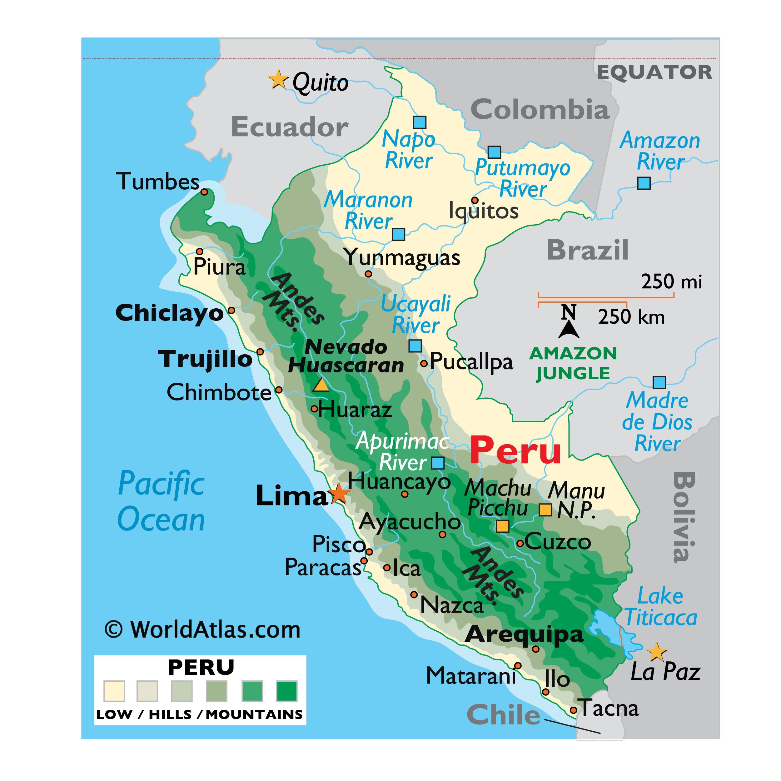 Geographical Map Of Peru Peru Map / Geography of Peru / Map of Peru   Worldatlas.com