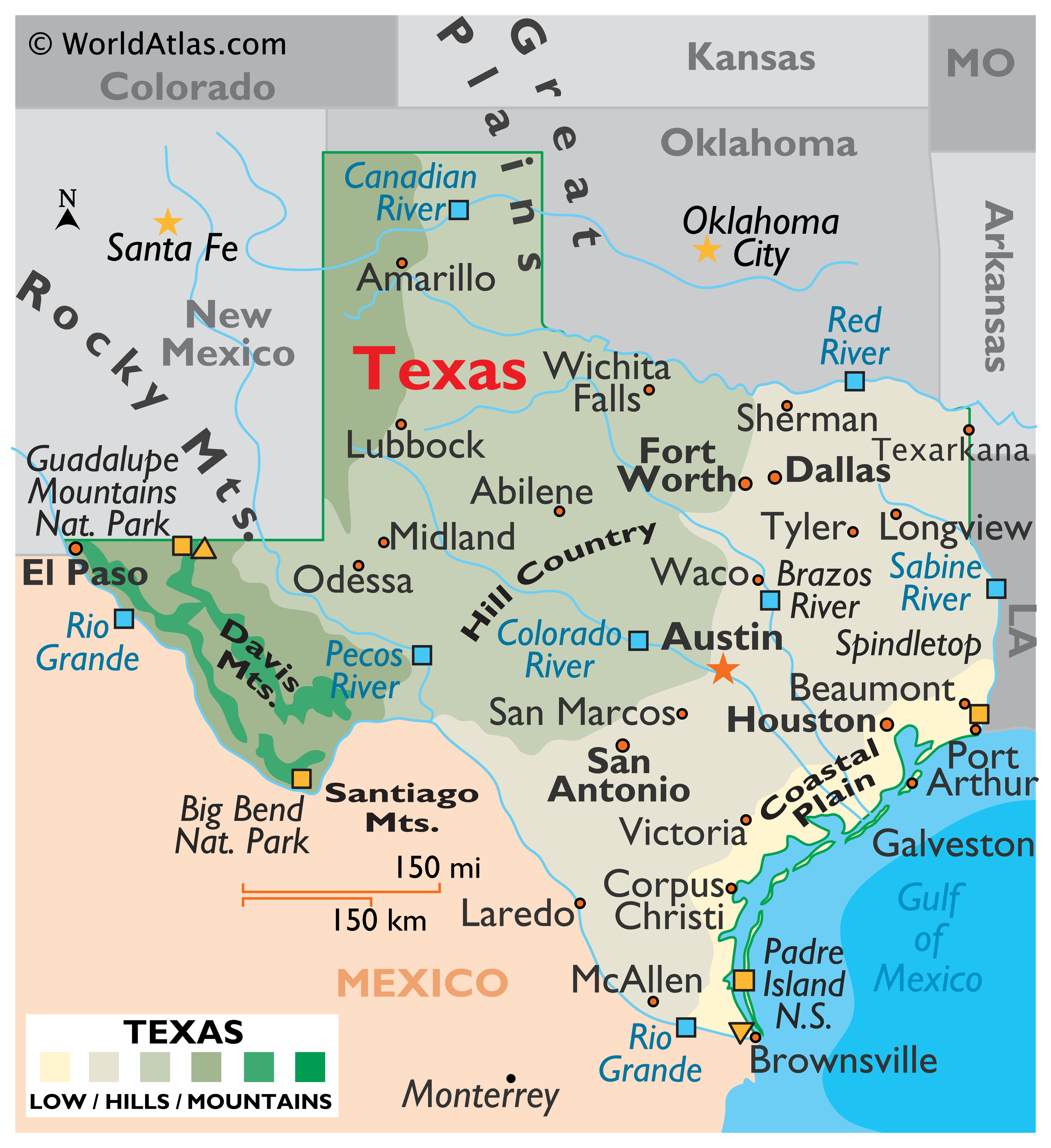 Landforms Map Of Texas Texas Map / Geography of Texas/ Map of Texas   Worldatlas.com