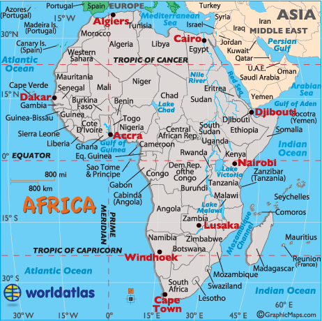 Map Of Africa With Lines Of Latitude And Longitude Africa Latitude and Longitude and Relative Locations