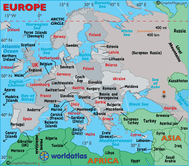 europe continent map with countries
