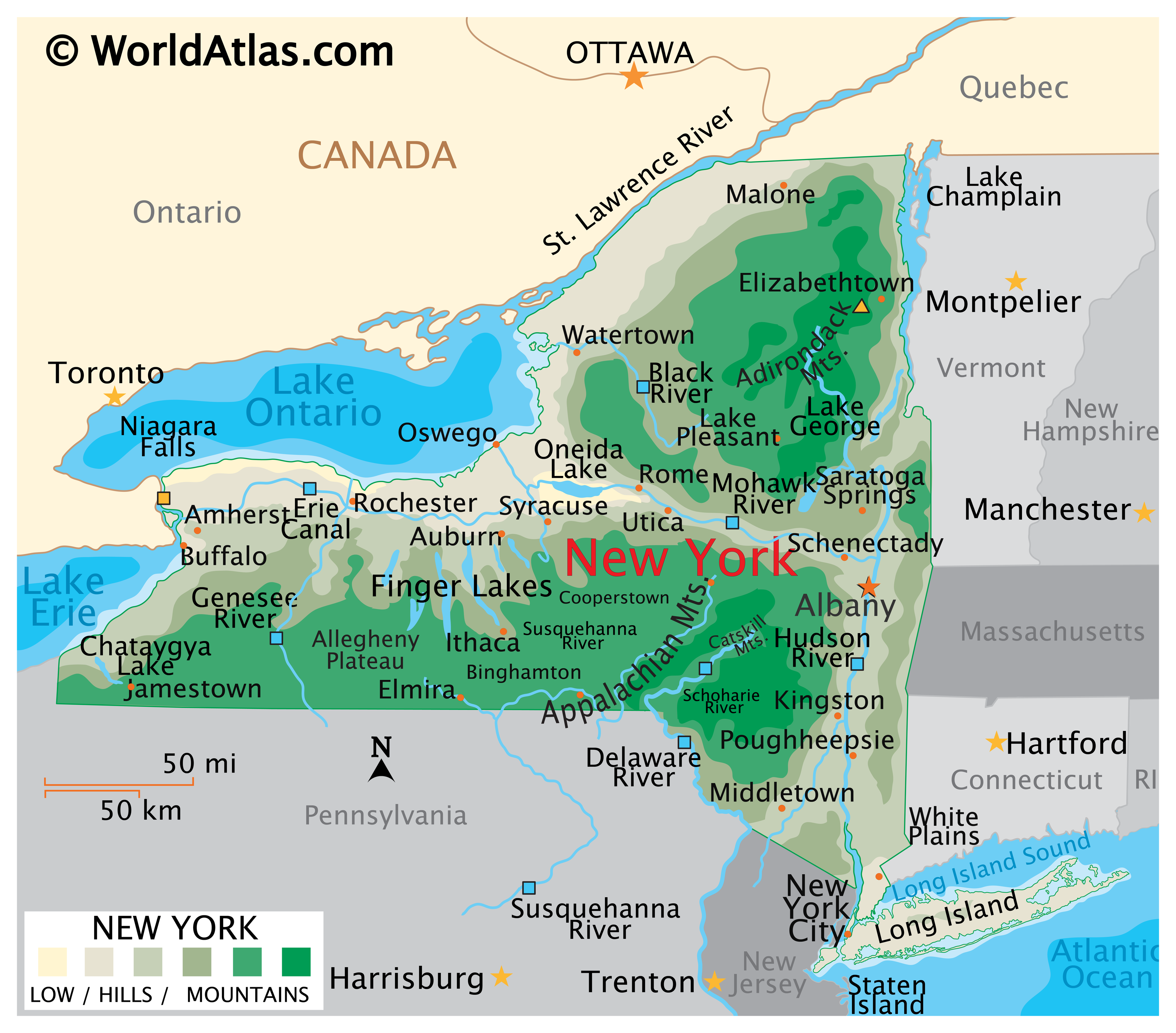 Geographic Map Of New York New York Map / Geography of New York/ Map of New York   Worldatlas.com