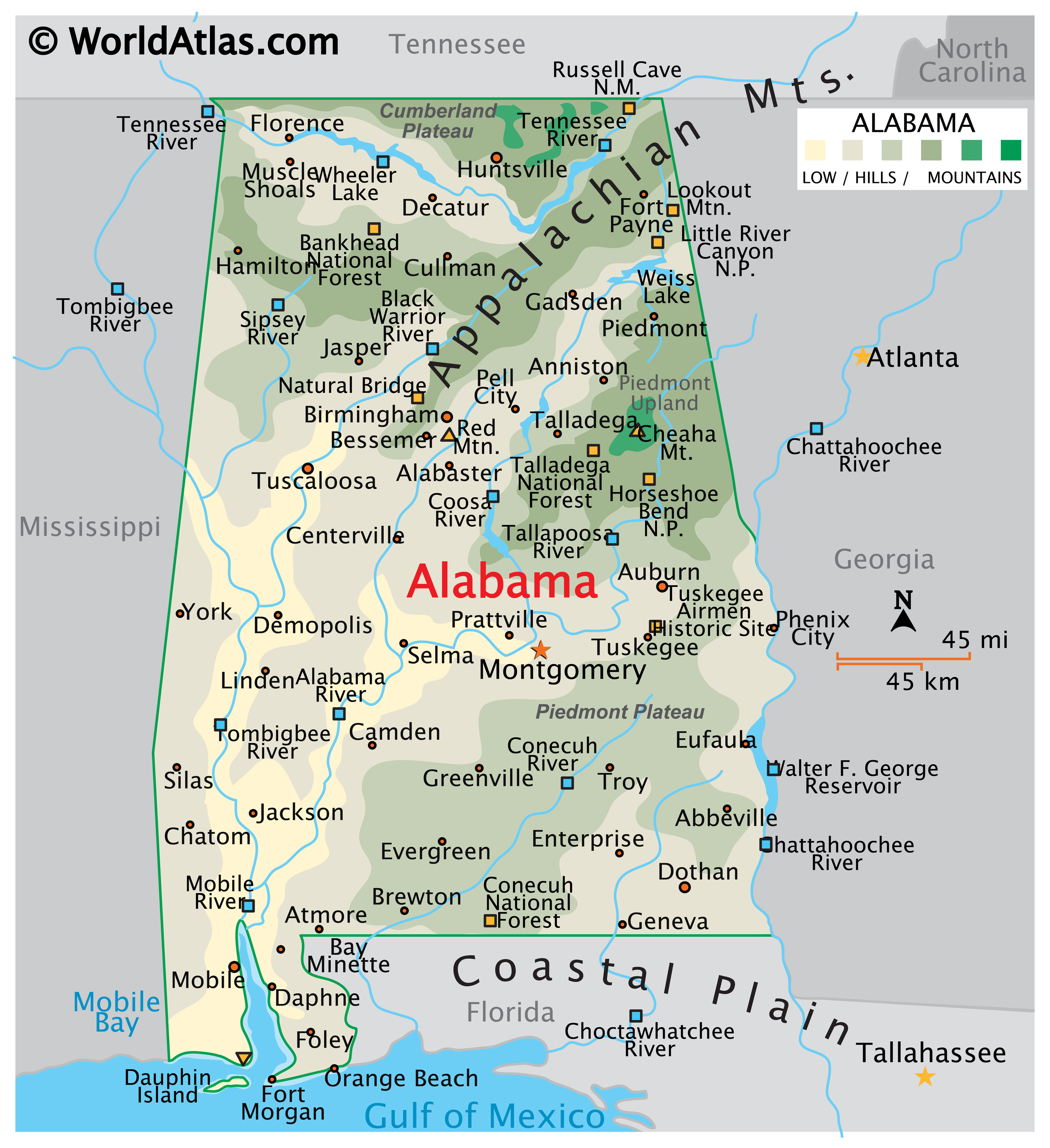 Alabama Map / Geography of Alabama / Map of Alabama - Worldatlas.com