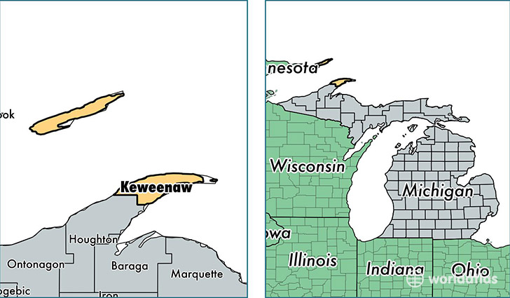 location of Keweenaw county on a map