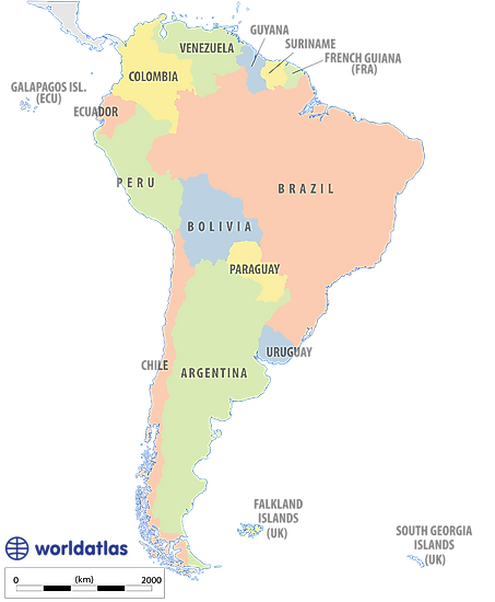 Map of South America Physical Map ǀ Maps of all cities and
