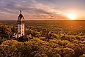 Aerial view of a tower that sits on the Talcott Mountain State Park in Simsbury, Connecticut.