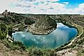 Jucar River winding through Alarcón, Spain.