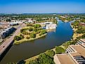 Sunny aerial view of the Exploration Place at Kansas.