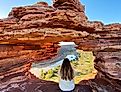 Hiking the stunning Natures Window in Kalbarri, National Park, Western Australia.