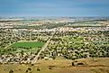 Aerial view of the town of Scottsbluff and the North Platte River in Nebraska