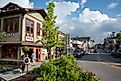 The charming downtown area of Lake Placid, New York.