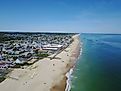 Drone photo of Bethany Beach, Delaware, showcasing the coastline and surrounding area.