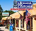 A colorful sidewalk scene in the Old Town of Taos. Editorial credit: Nolichuckyjake / Shutterstock.com