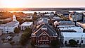 Sunset bathes historic downtown Natchez, Mississippi in golden light.