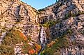 Bridal Veil Falls, Provo, Utah during autumn season.