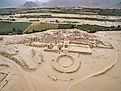  Aerial drone view of Caral city in Peru