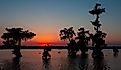 Kayaker coming in at Sunset - Lake Martin in Breaux Bridge, Louisiana.