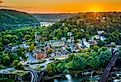 Sunset view of Harpers Ferry, West Virginia from Maryland Heights