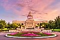 Frankfort, Kentucky, USA, with the Kentucky State Capitol at dusk.