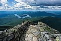 The view from the stone path on Whiteface Mountain, near Wilmington, looking over Lake Placid and the Adirondack Mountains.