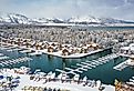 South Lake Tahoe After Winter Snow Storm, Tahoe Keys, California.