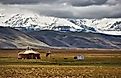 A Nomad yurt in a mountain valley of Mongolia. The extreme climate forces people to lead a nomadic way of life.