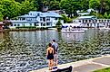 Saugatuck, Michigan, US-July 2, 2017: Waterfront buildings near the entrance to the Oval Beach on Lake Michigan. Editorial credit: PQK / Shutterstock.com