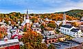 Montpelier, Vermont, USA autumn town skyline.