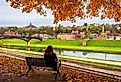 Looking out over Grant Park in autumn in Galena Town of Illinois.