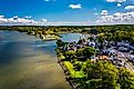 A scenic view of Chesapeake City, Maryland, from the Chesapeake City Bridge.