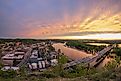 A Fisheye View of a Dramatic Spring Sunset over the Mississippi River and Rural Red Wing, Minnesota