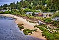 Overlooking the water and houses in Yachats, Oregon.