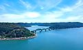 Panoramic view of Hawkesbury River Brooklyn Bridge area in Sydney, Australia. 