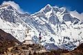 The tall peaks of the Himalayas dominate the northernmost parts of India.