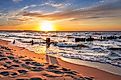 Sunset on the beach at Baltic Sea in Poland