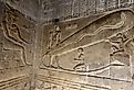 Dendera lamp or Dendera Light Bulb in the Hathor temple at Dendera in Egypt.